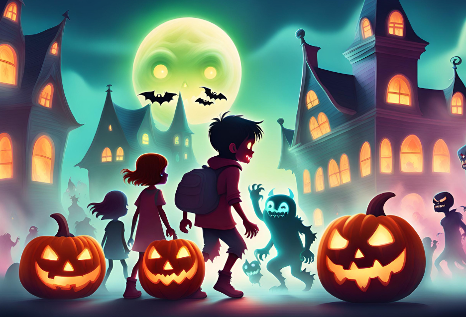 Kids vs. Halloween Monsters in Town